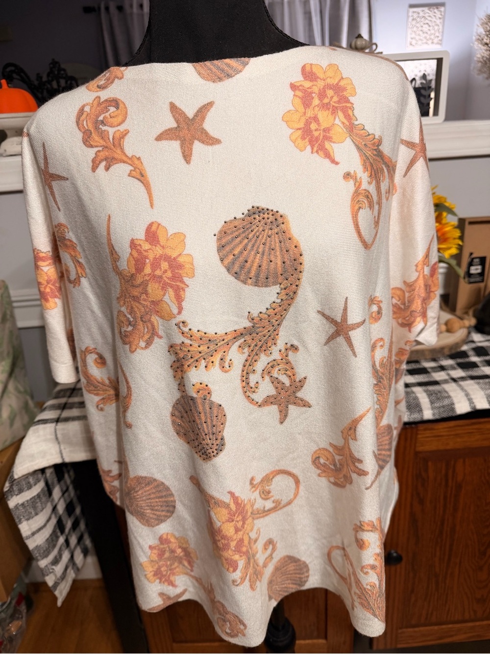 Vila Milano-Seashell Print Cream Tunic with Orange Floral Accents